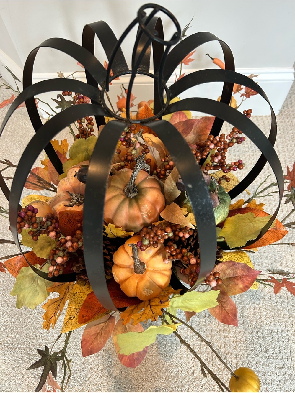 Grandinroad Autumn Pumpkin Urn Filler  - Black Metal Fall Floral Arrange